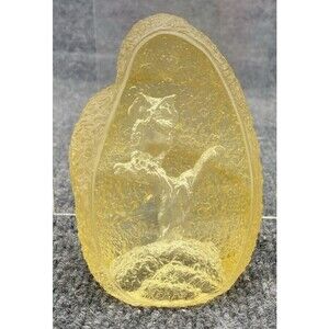 Vintage 1970s Reverse Carved Lucite Owl Sculpture Paperweight 4.5" Acrylic Art